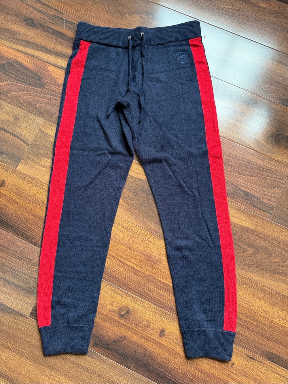 Juicy Couture Black Label 100% Cashmere Slim Joggers Womens S Blue Red Stripe